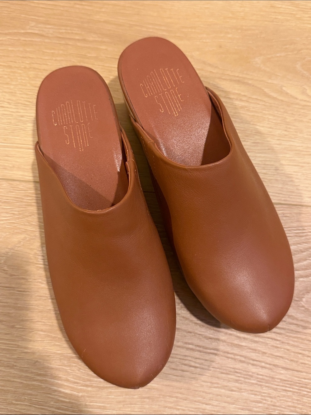 Charlotte Stone Tan Leather-Look Slip-On Mules